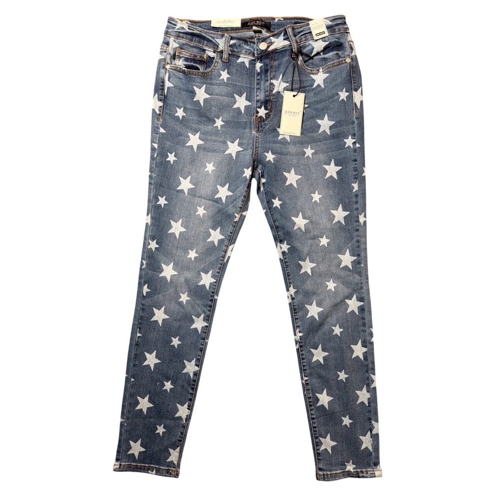 Judy Blue Jeans Womens 11/30 JB84145 Blue Star Print High Waist Skinny NEW